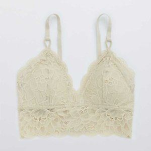 Aerie Lace Padded Triangle Bralette - Soft Oat - M
